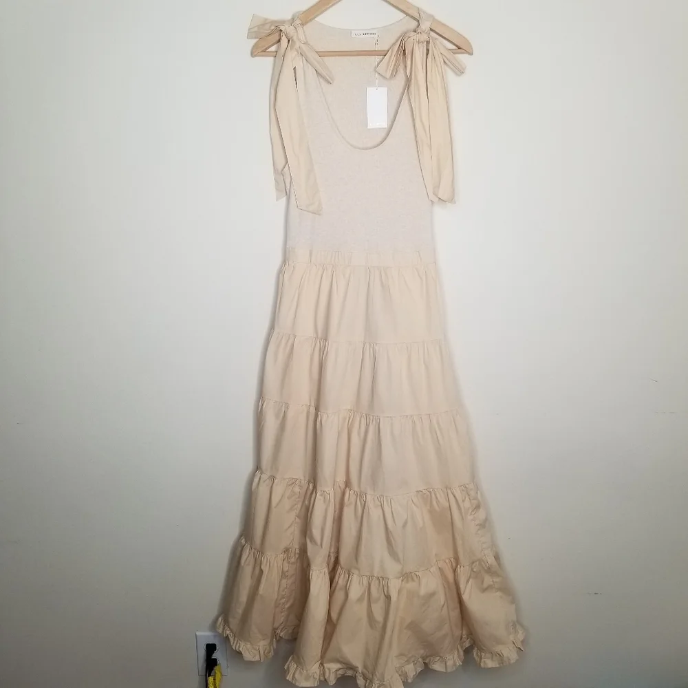 Ulla Johnson Tiered Midi Dress Ivory Oatmeal Cotton Boho Prairie Dress Hope